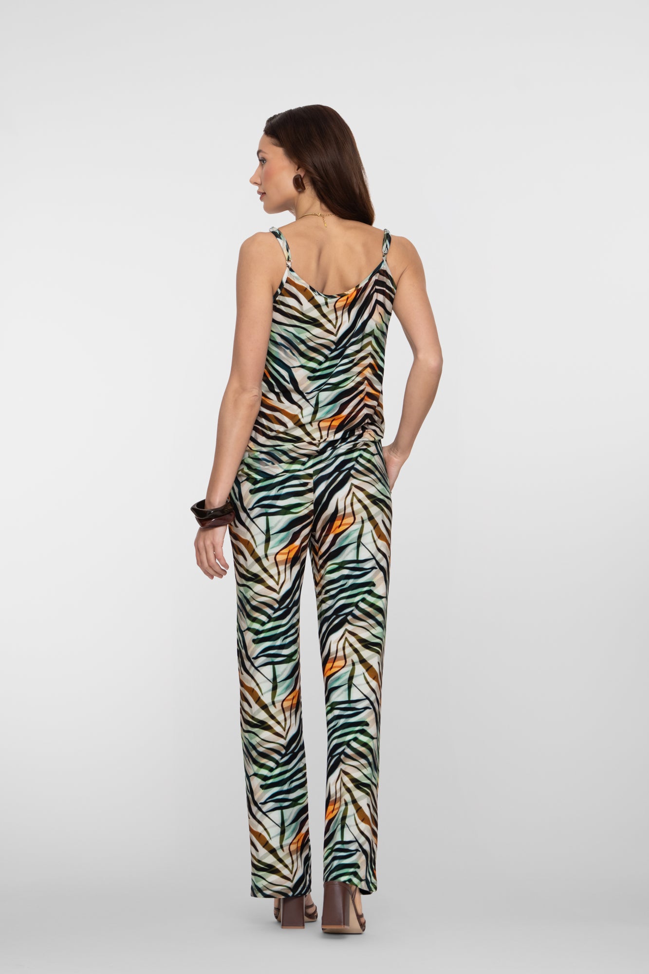 Geisha broek met tropische print en rechte pijp
