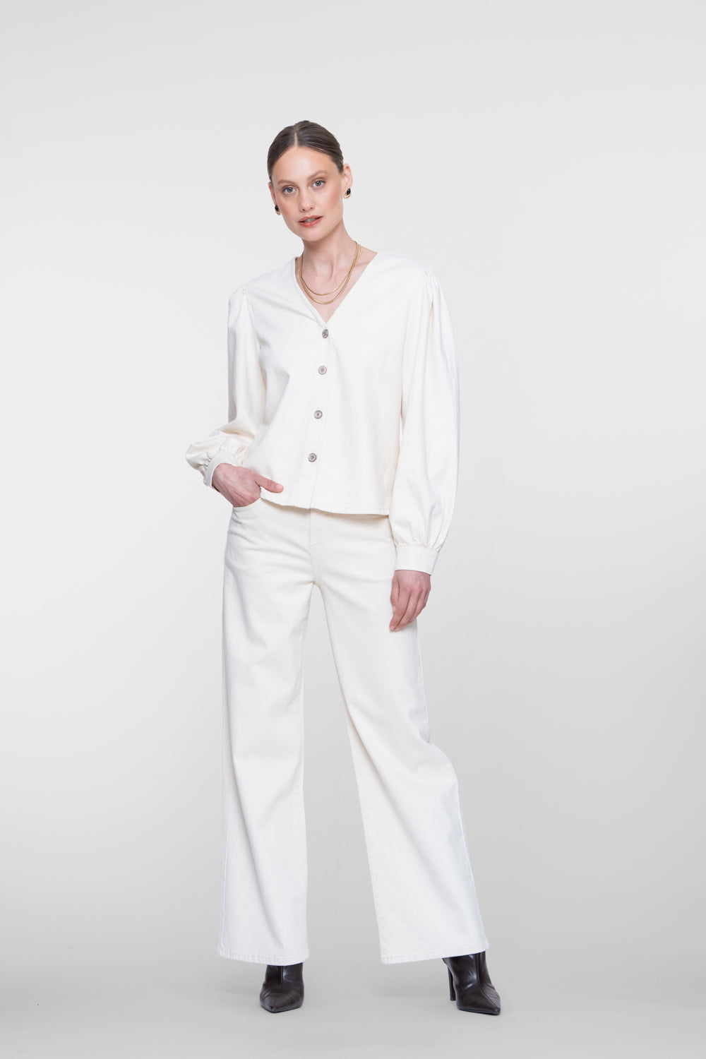 Geisha witte wide leg jeans met hoge taille en comfortabele pasvorm
