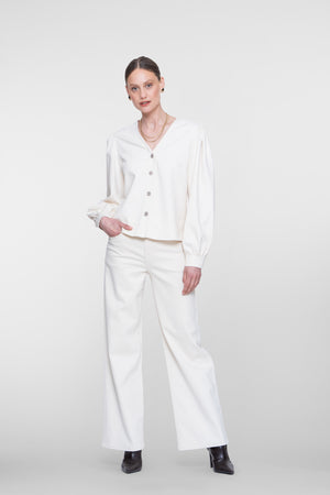 Geisha witte wide leg jeans met hoge taille en comfortabele pasvorm