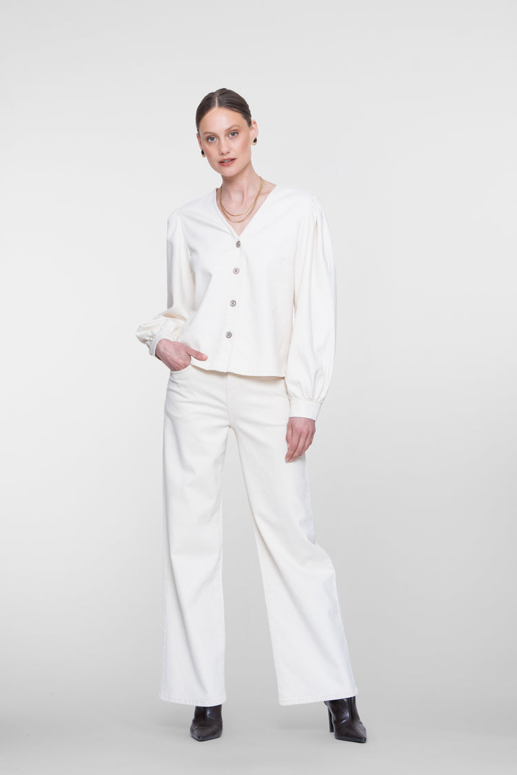 Geisha witte wide leg jeans met hoge taille en comfortabele pasvorm