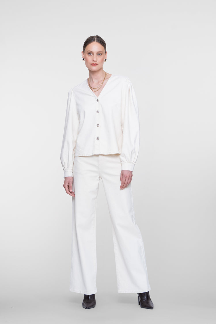 Geisha witte wide leg jeans met hoge taille en comfortabele pasvorm