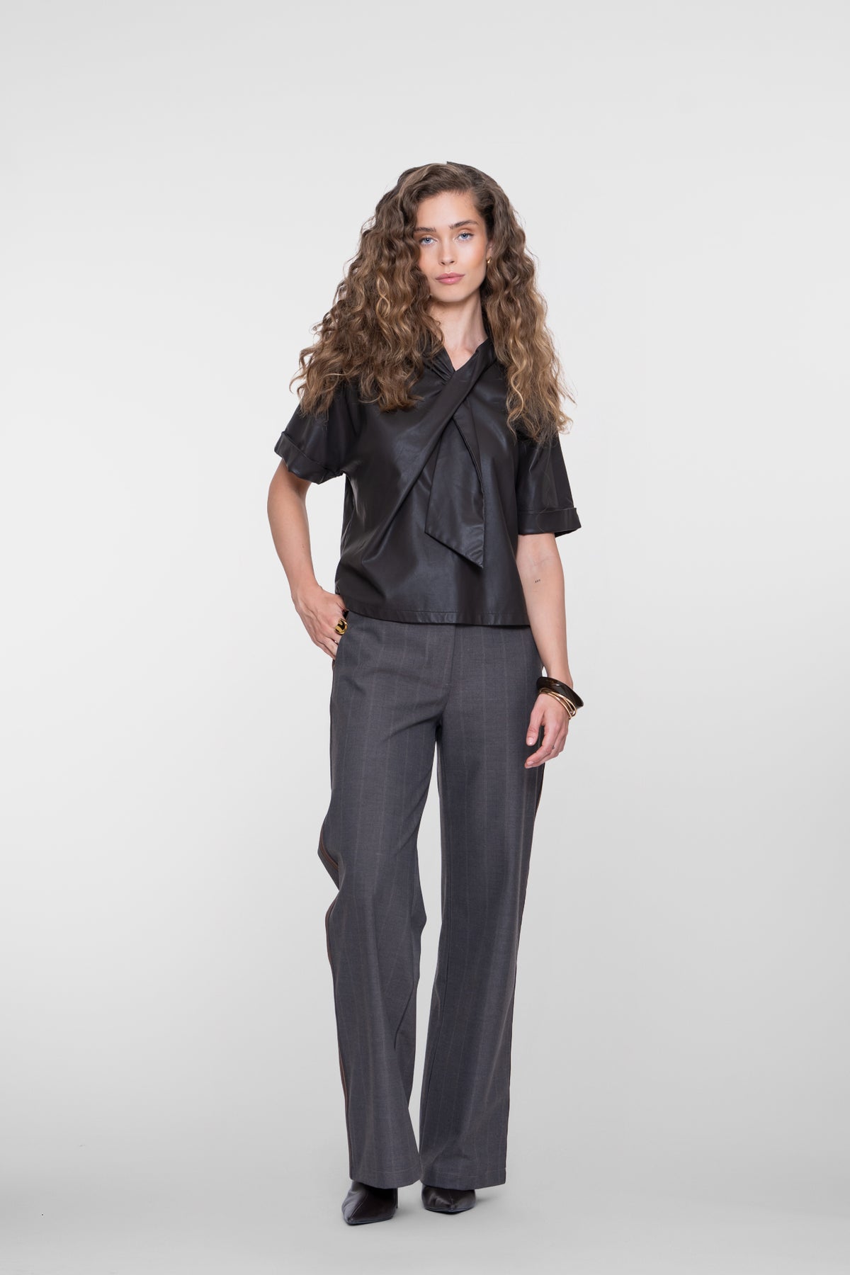 Geisha wide leg pantalon met krijtstreep en zijbies