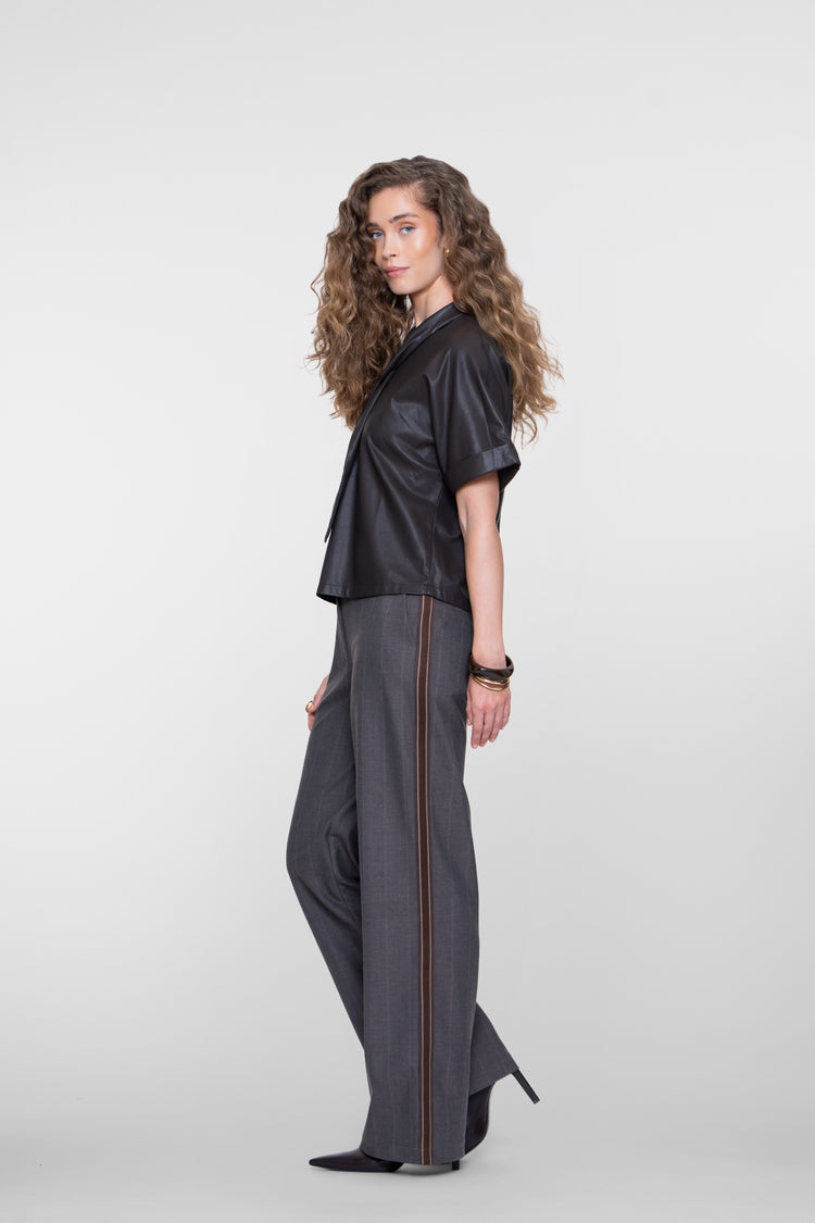 Geisha wide leg pantalon met krijtstreep en zijbies