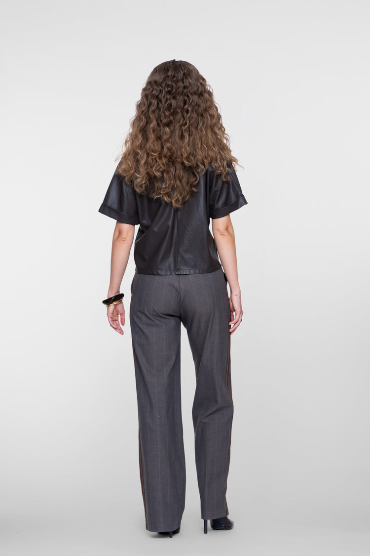 Geisha wide leg pantalon met krijtstreep en zijbies