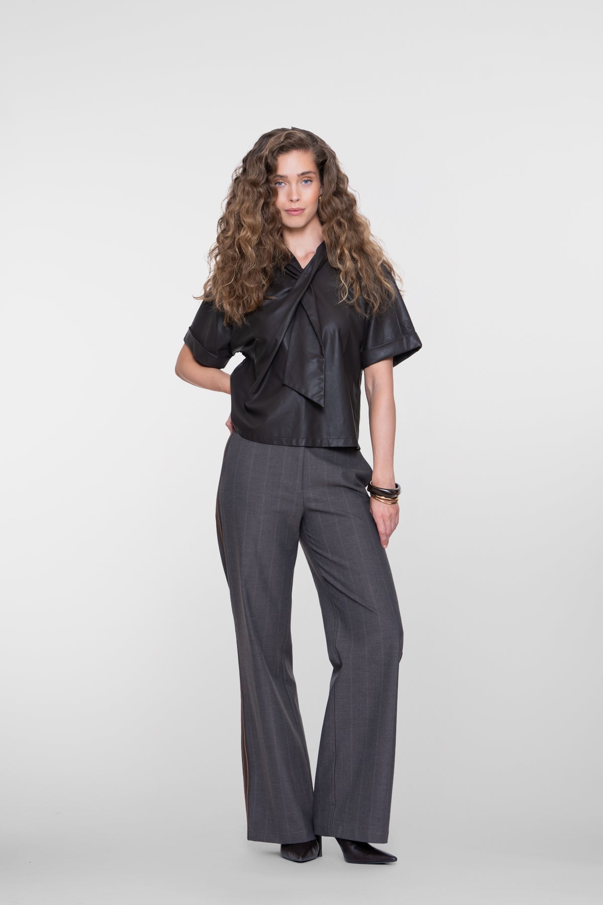 Geisha wide leg pantalon met krijtstreep en zijbies