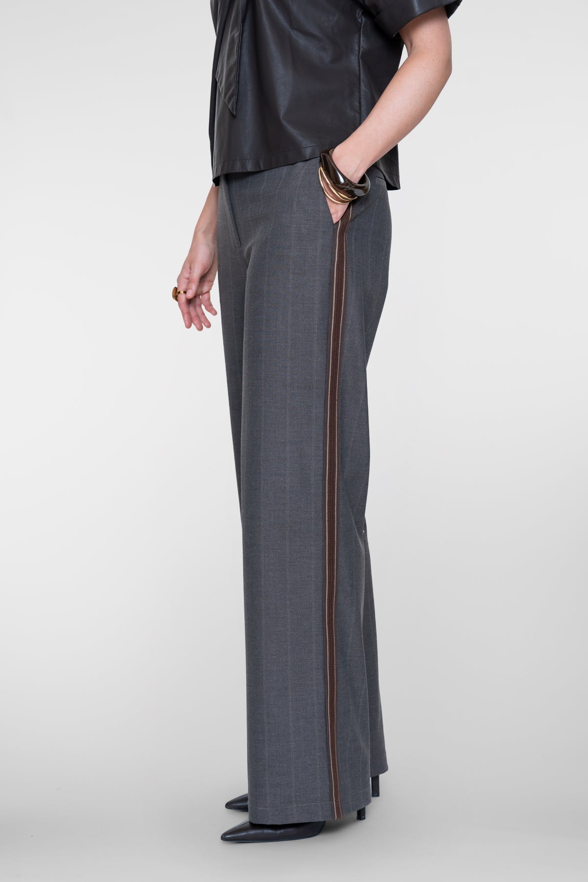 Geisha wide leg pantalon met krijtstreep en zijbies