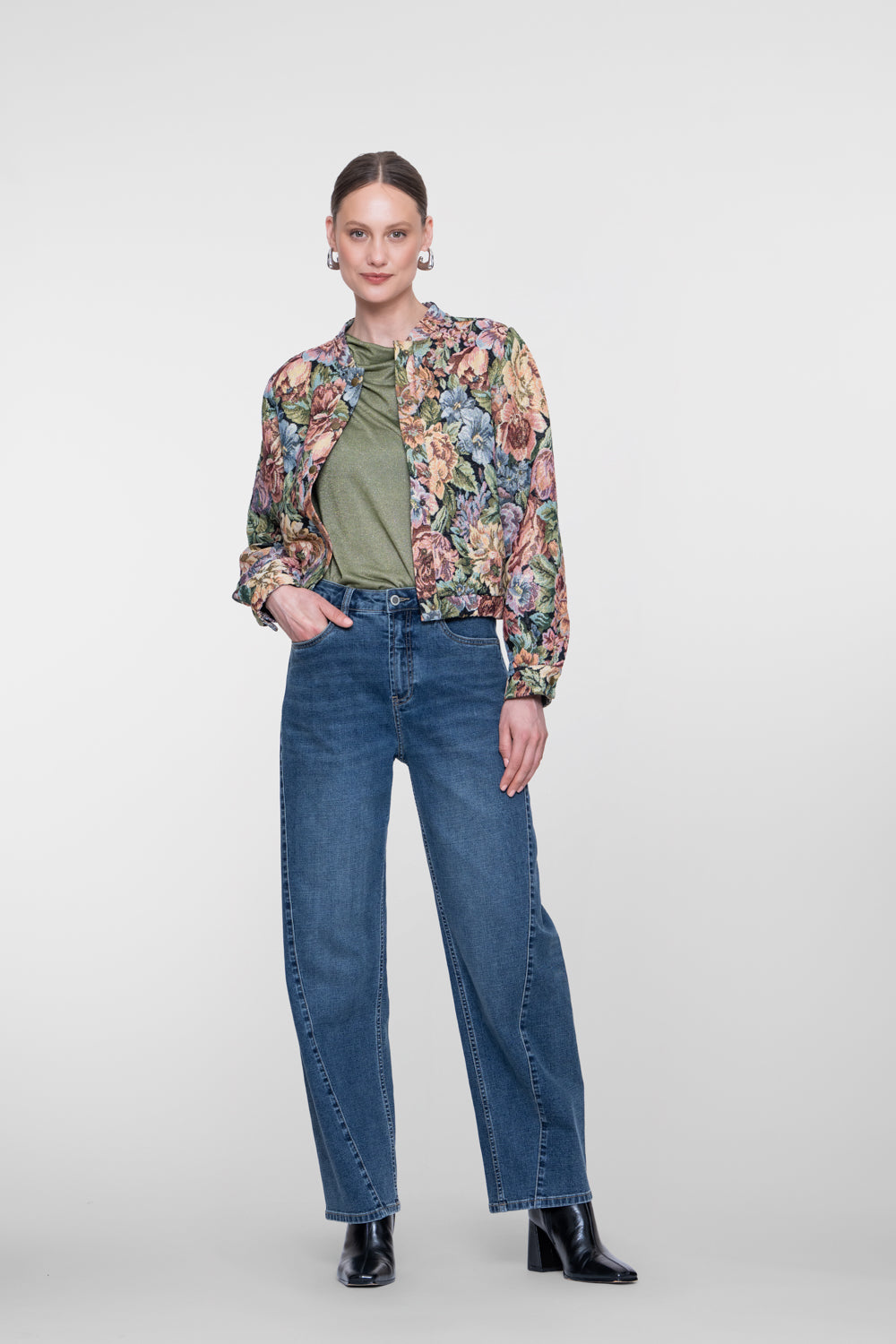 Geisha barrel jeans met sierstiksels