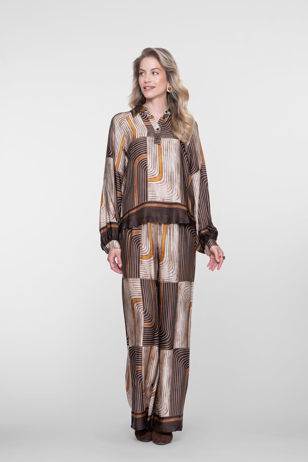Geisha dames pantalon met grafische print en comfortabele elastische taille – Shop de look