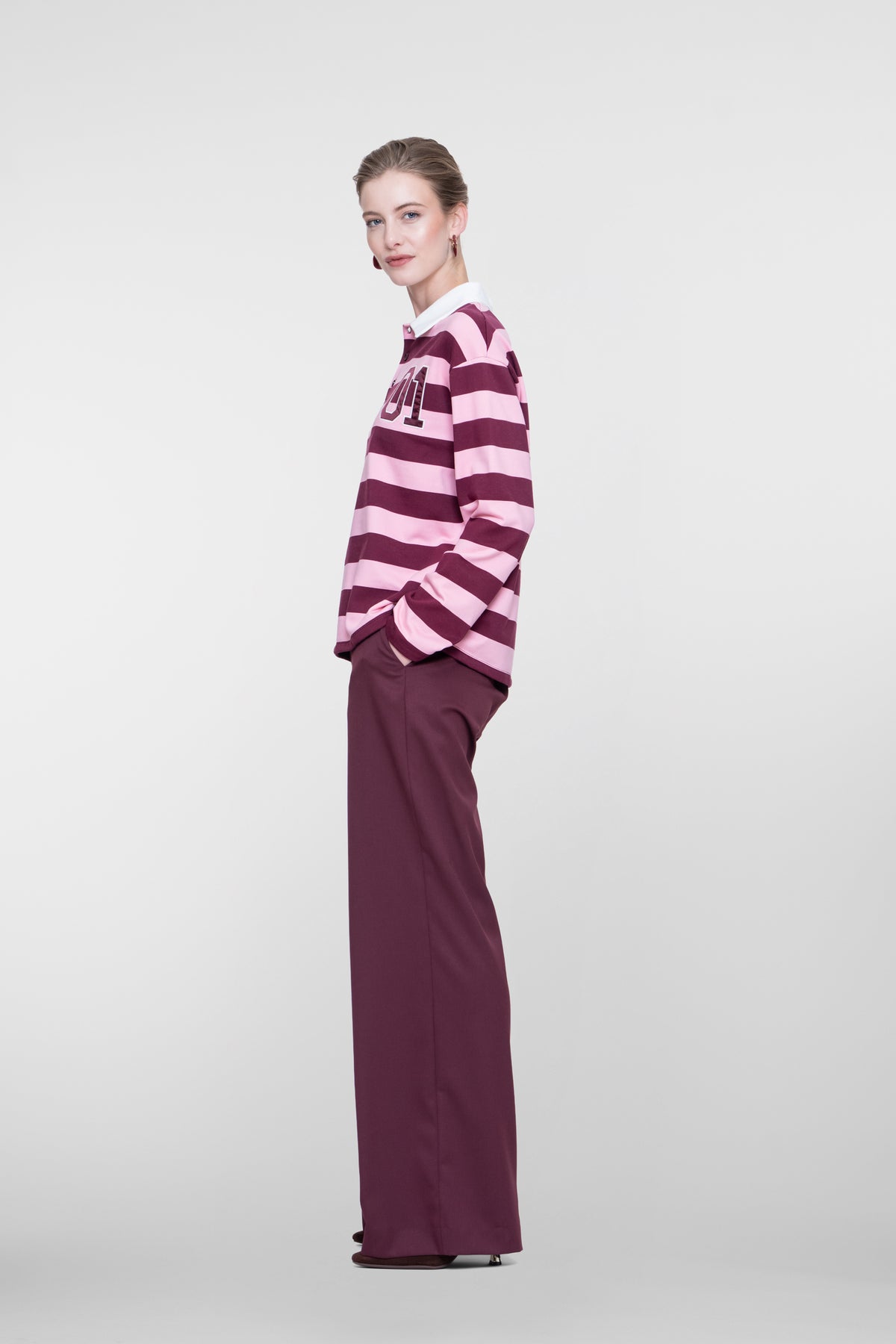 Geisha burgundy pantalon met wijde pijpen en hoge taille
