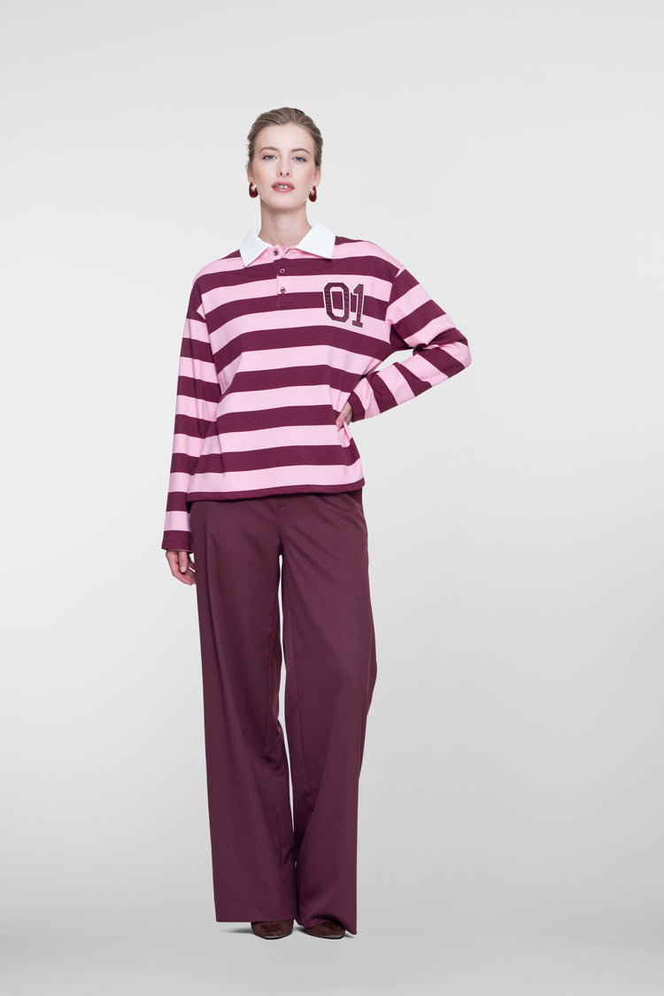Geisha burgundy pantalon met wijde pijpen en hoge taille