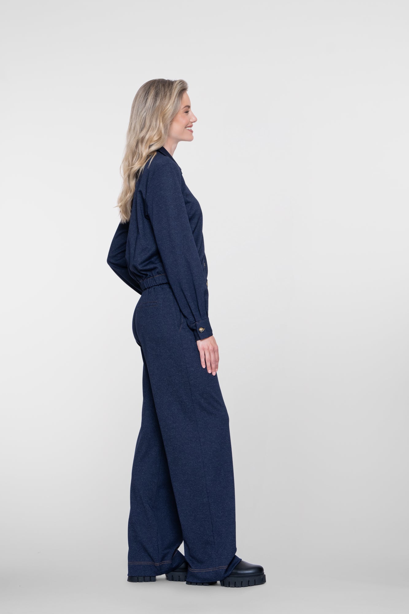 Geisha pantalon met elastische taille en denimlook