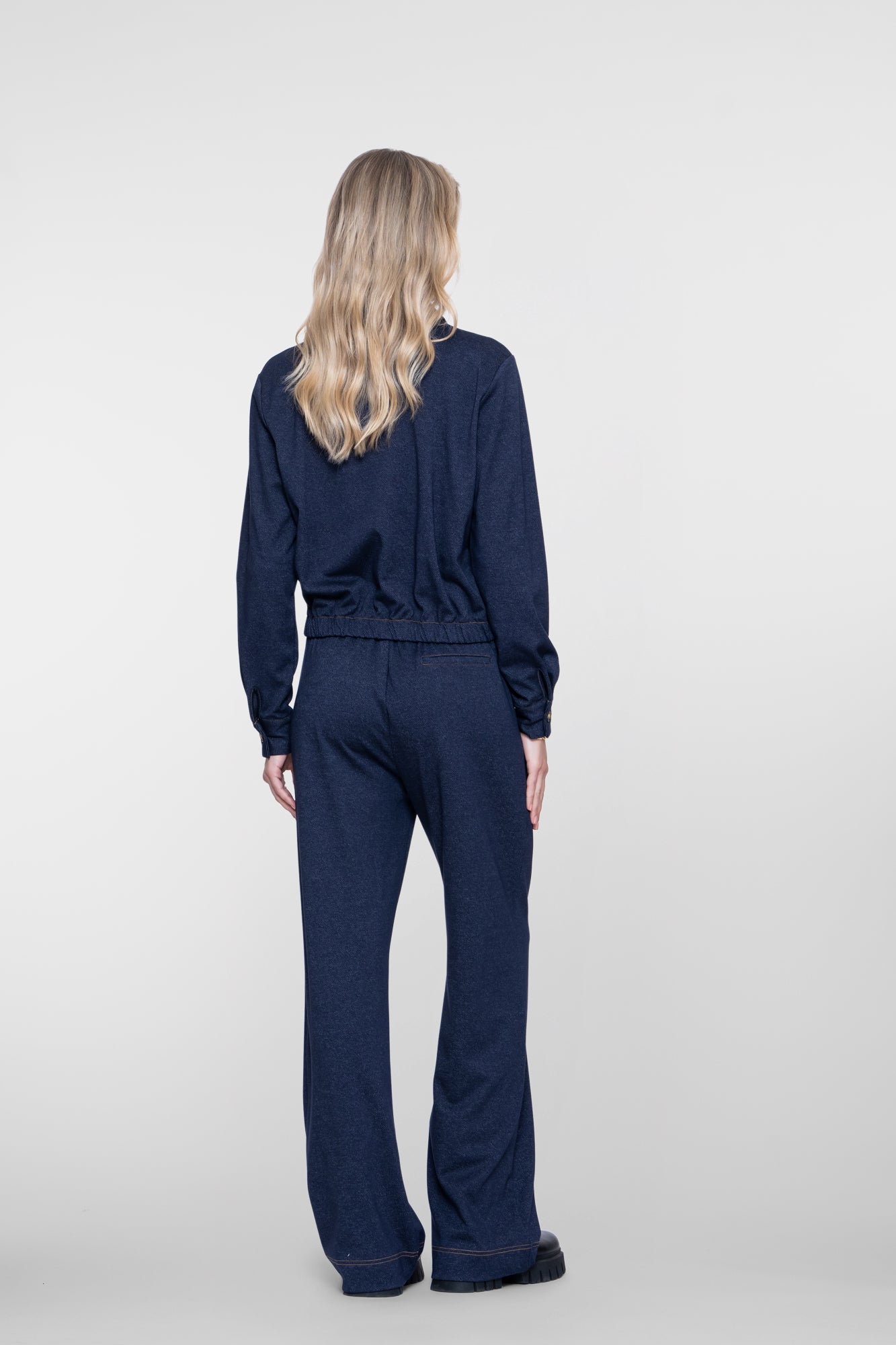Geisha pantalon met elastische taille en denimlook