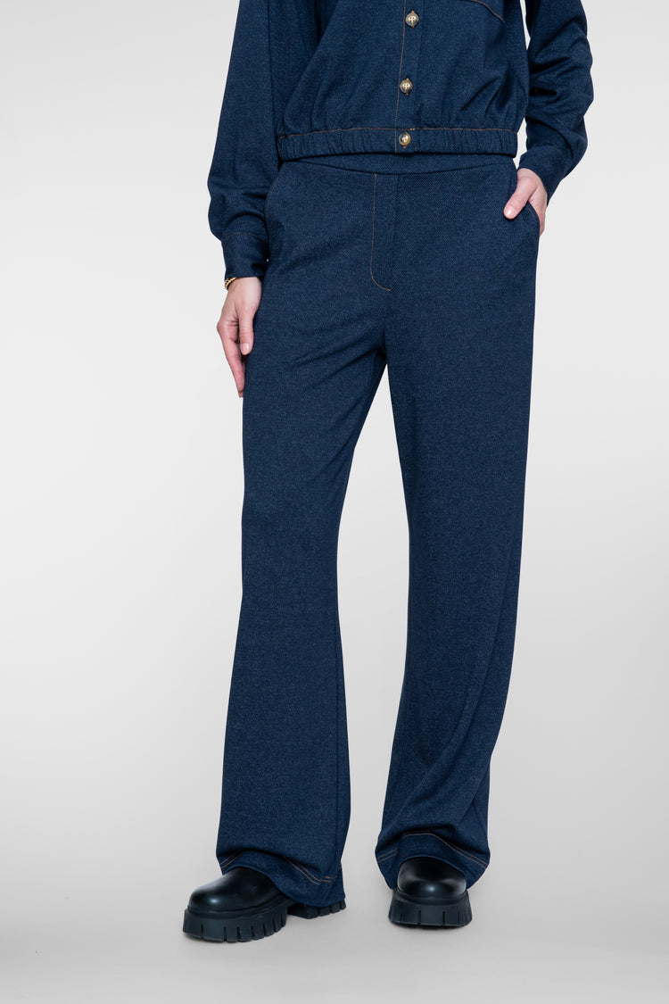 Geisha pantalon met elastische taille en denimlook