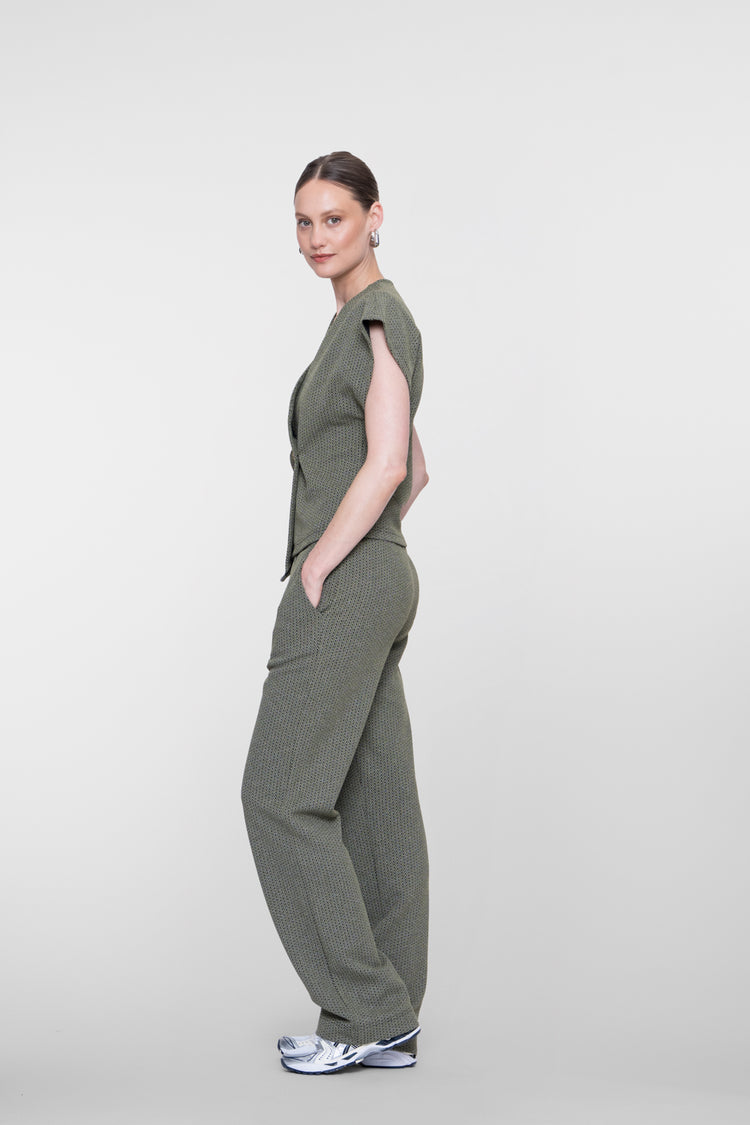 Geisha pantalon met lurex en elastische tailleband
