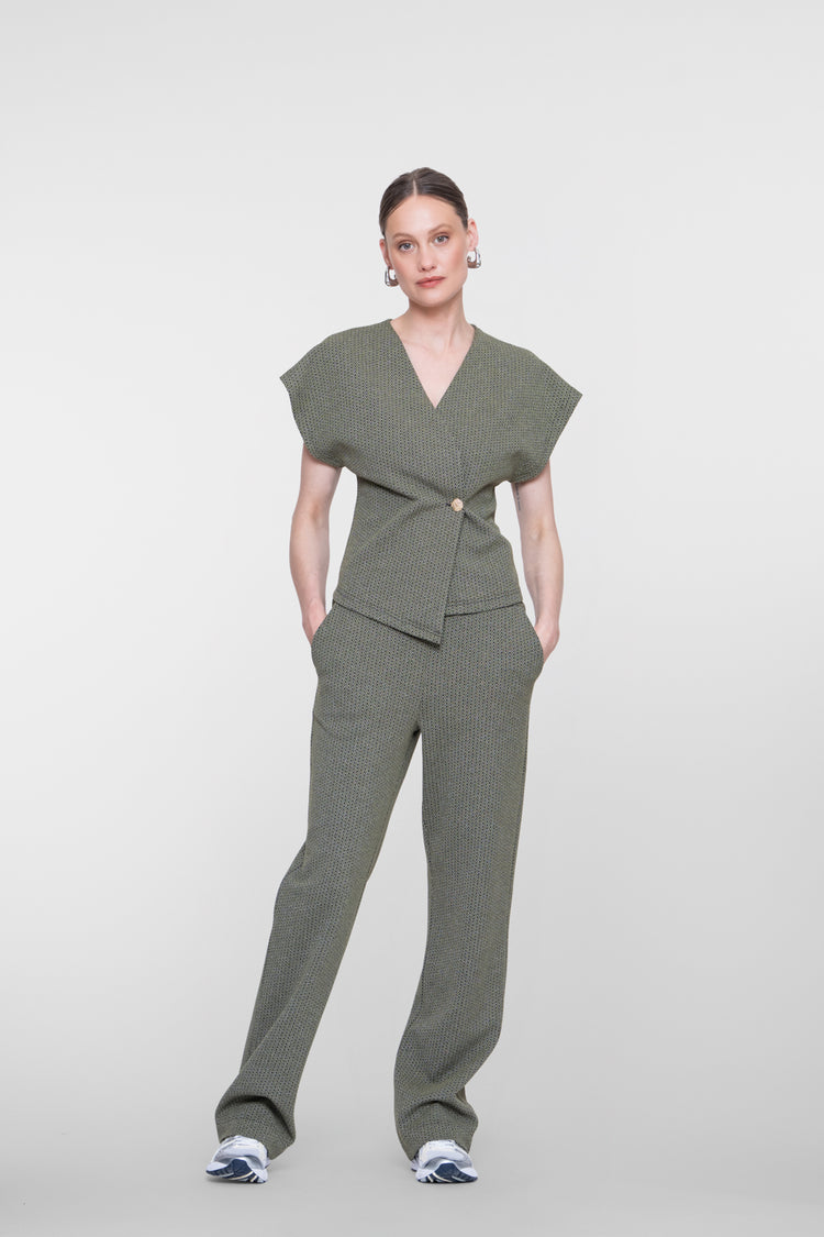 Geisha pantalon met lurex en elastische tailleband