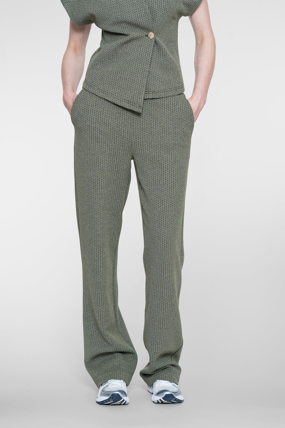 Geisha pantalon met lurex en elastische tailleband