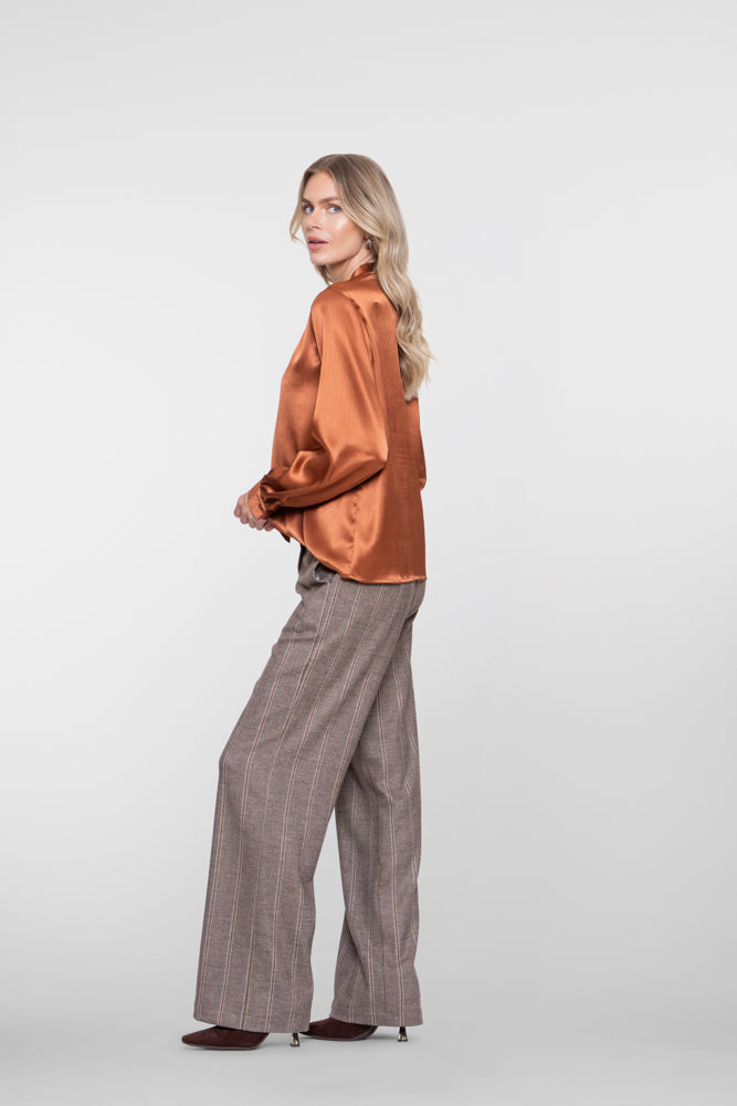Geisha high waist pantalon met lurexstrepen