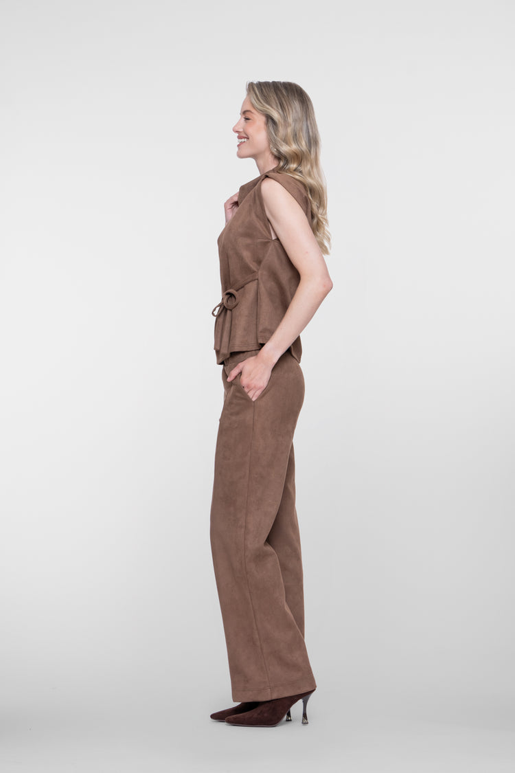 Geisha wide leg broek met suèdelook