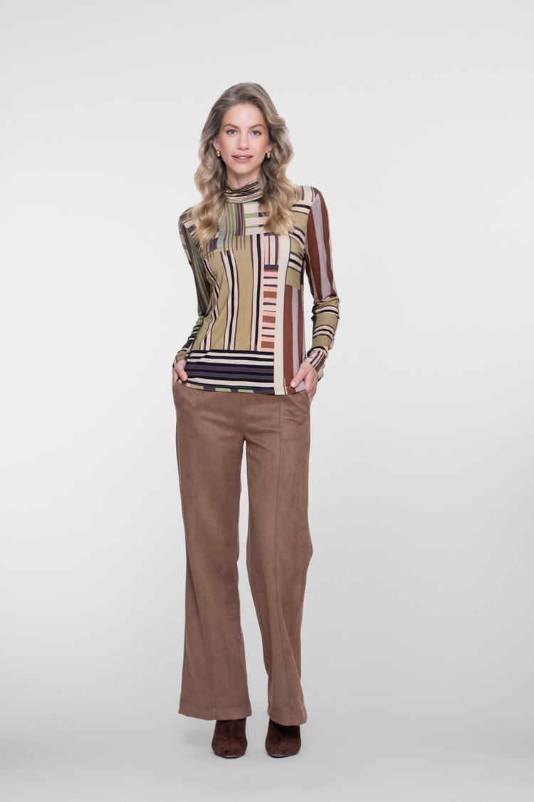 Geisha wide leg broek met suèdelook