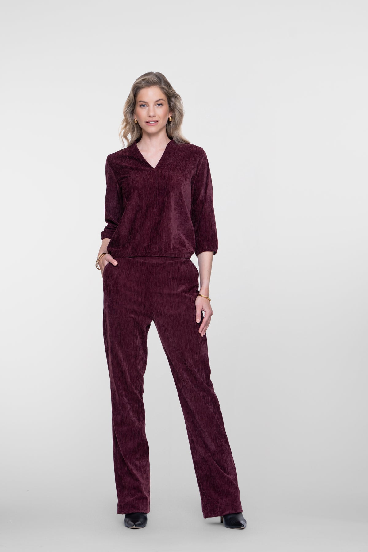 Geisha pantalon met velours uitstraling