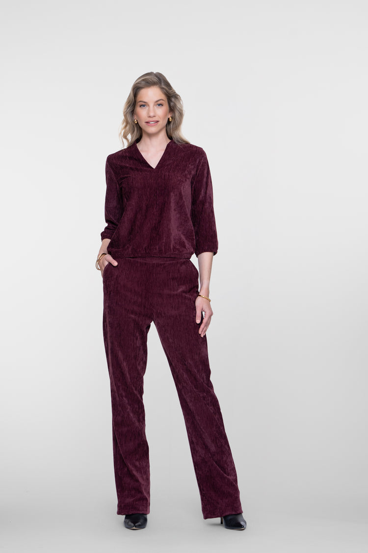 Geisha pantalon met velours uitstraling