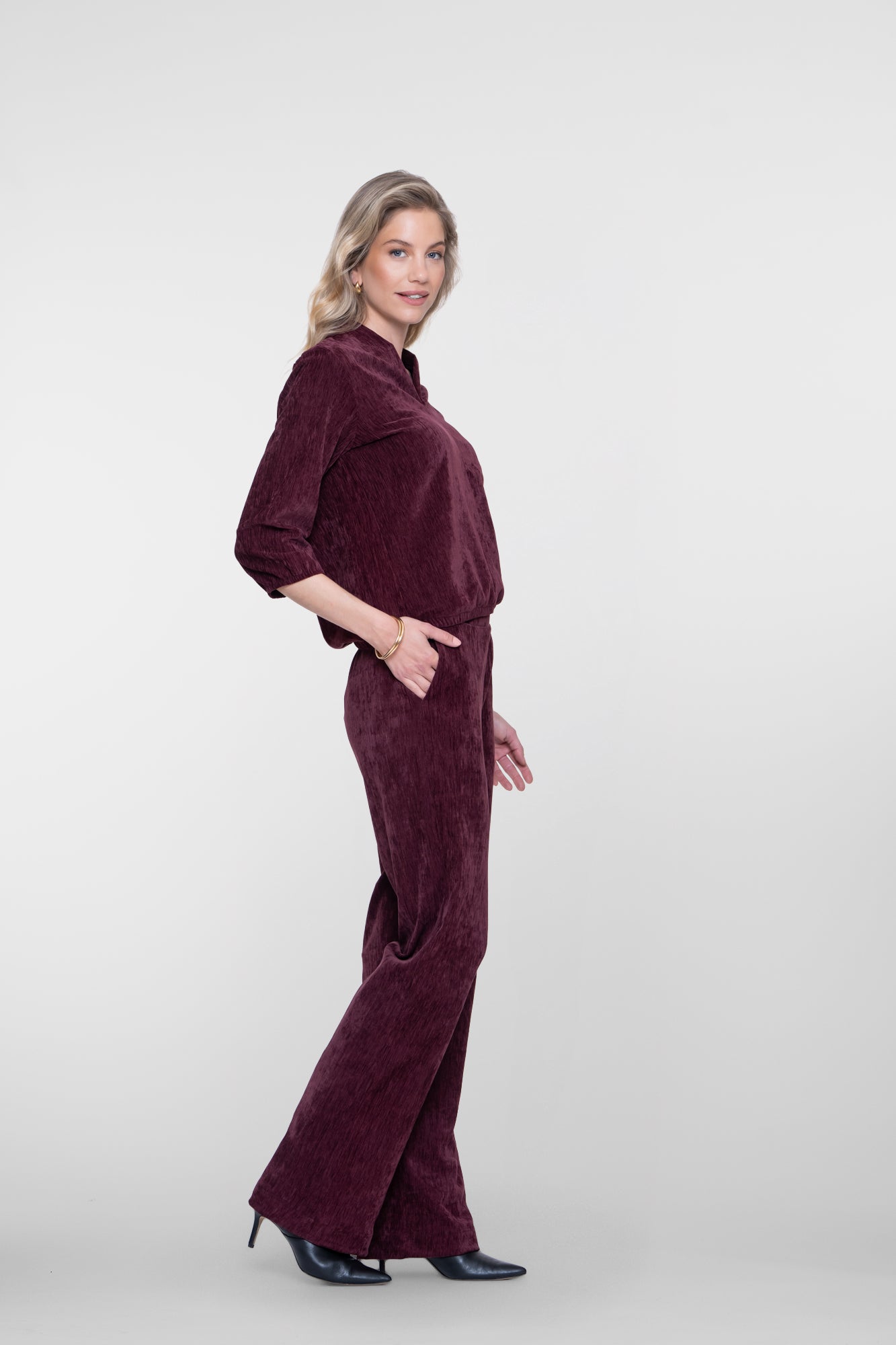 Geisha pantalon met velours uitstraling