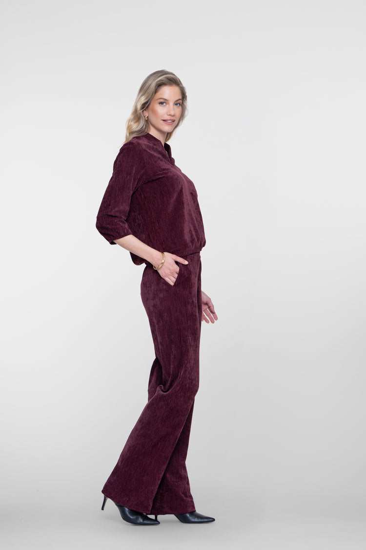 Geisha pantalon met velours uitstraling