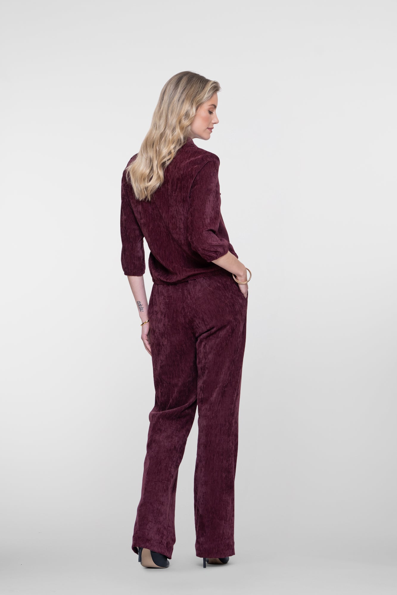 Geisha pantalon met velours uitstraling