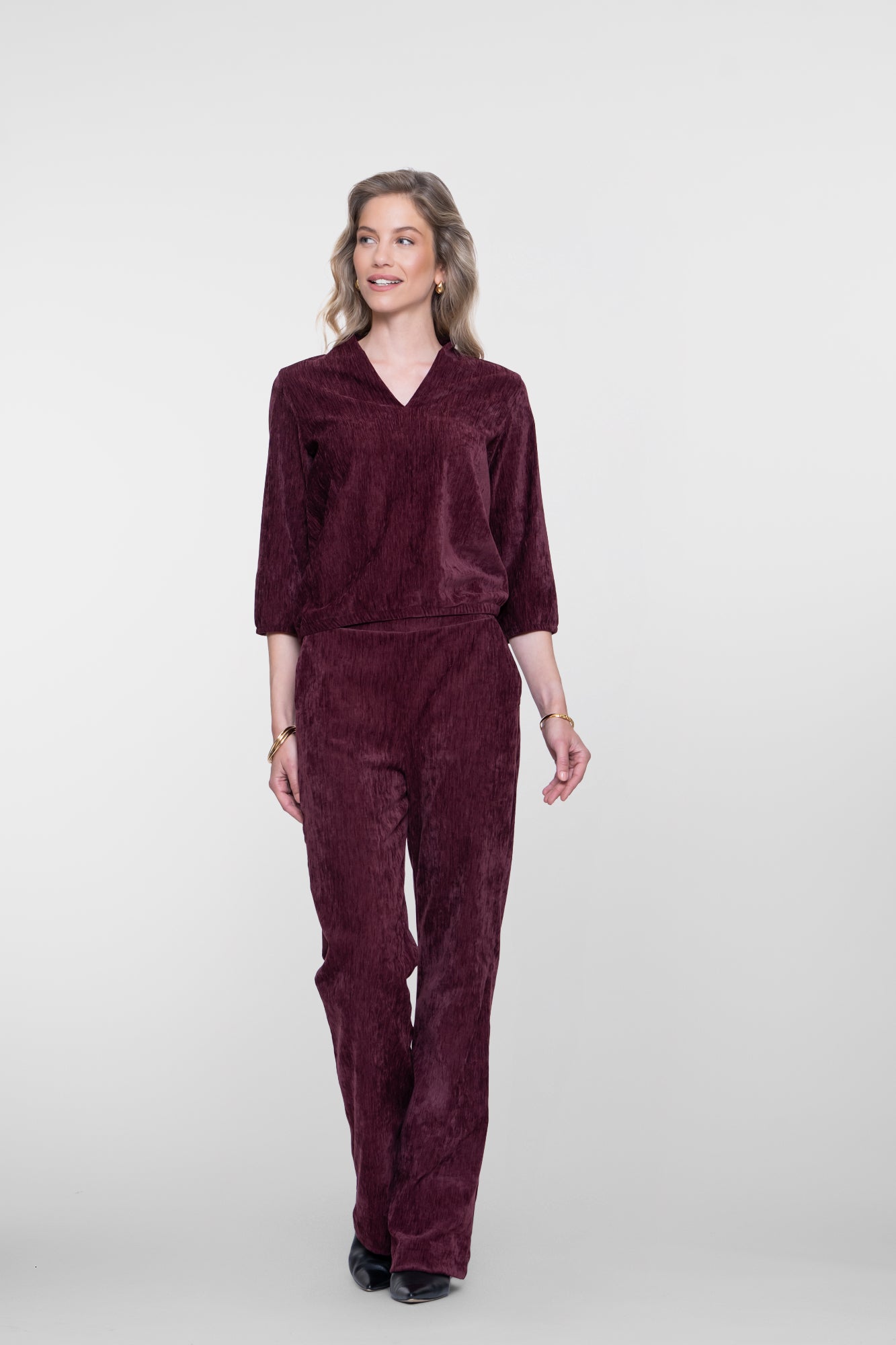 Geisha pantalon met velours uitstraling