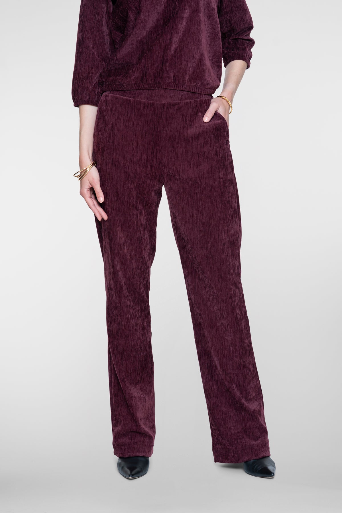 Geisha pantalon met velours uitstraling