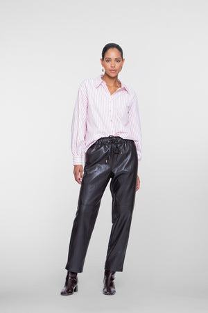 Geisha faux leren tapered broek met elastische tailleband