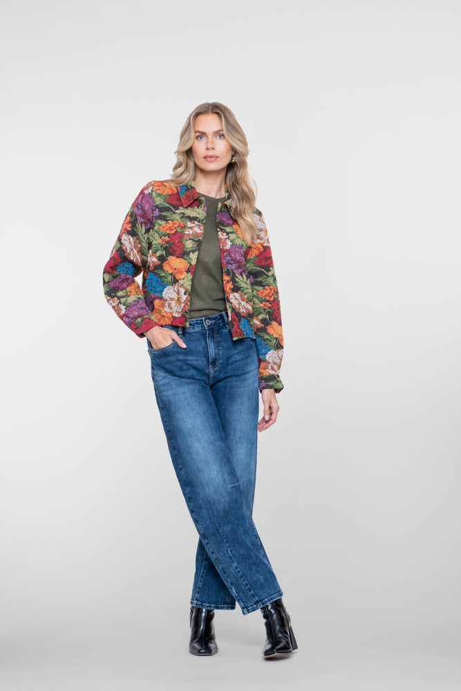 Geisha barrel jeans mid-waist met sierstiksel
