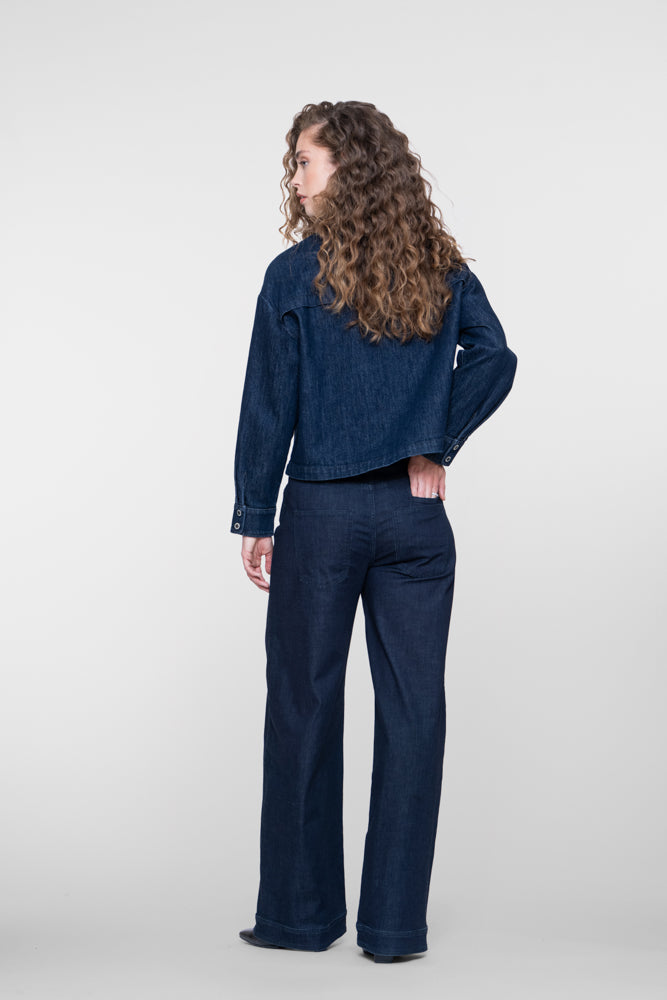 Geisha wide leg jeans met contrasterende boord en ceintuur