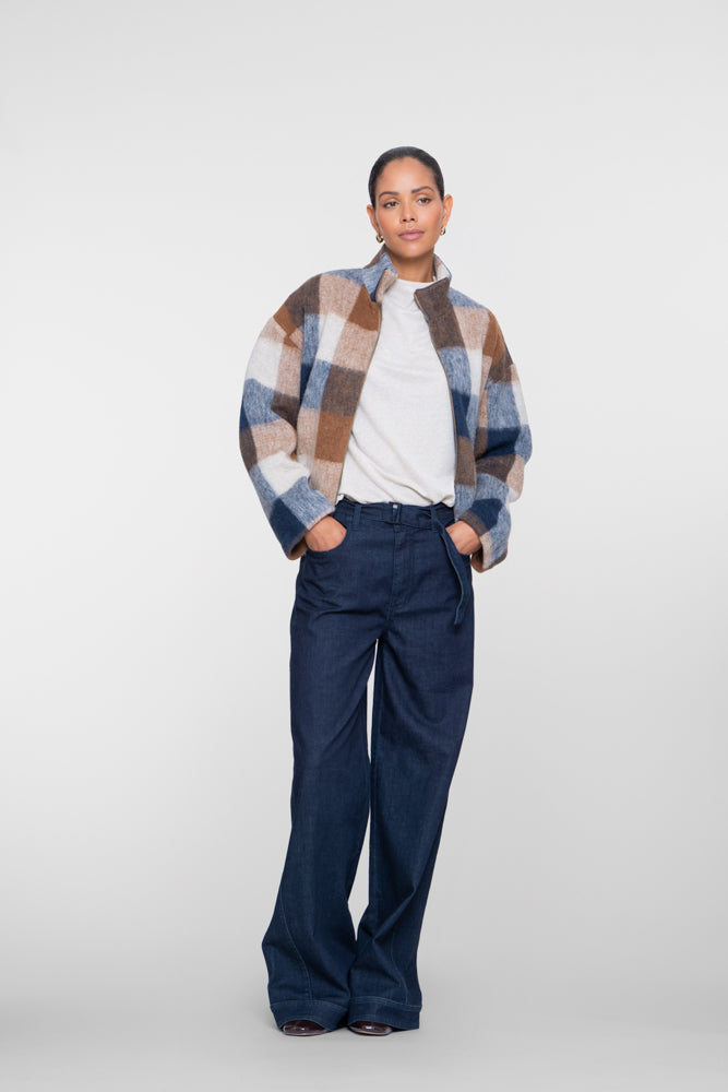 Geisha wide leg jeans met contrasterende boord en ceintuur