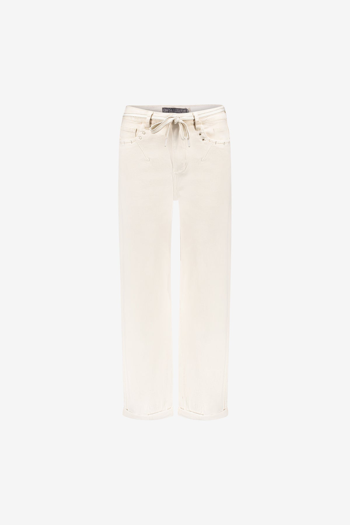 Geisha cropped straight fit jeans met strikceintuur en omslag