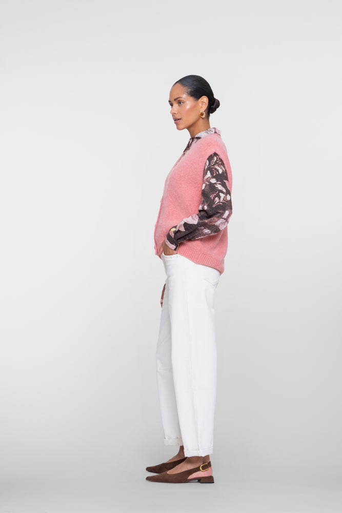 Geisha cropped straight fit jeans met strikceintuur en omslag