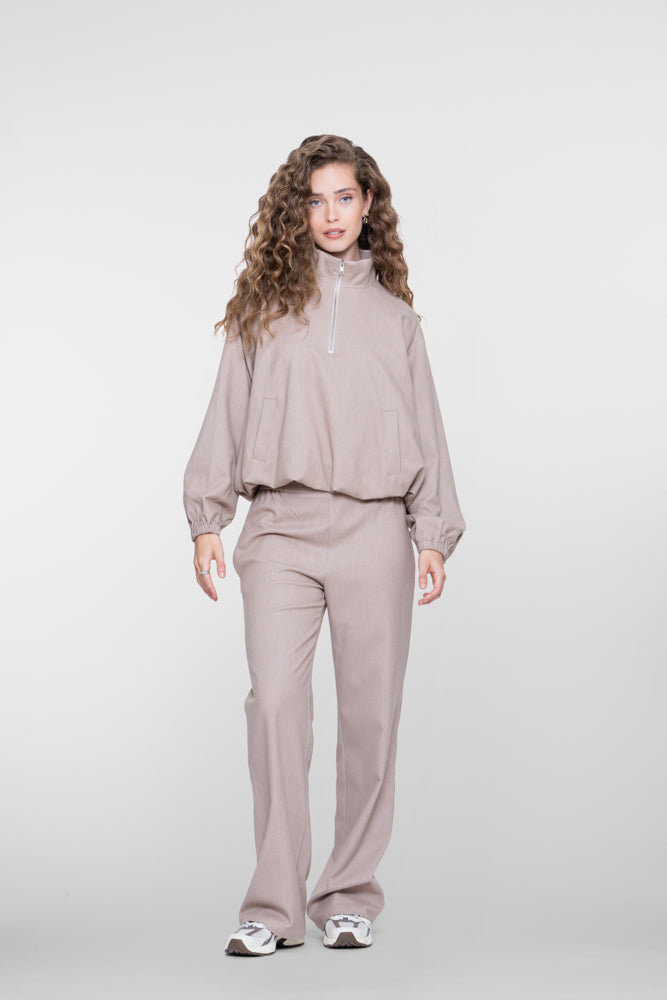 Geisha flanel melange broek met rechte pijpen