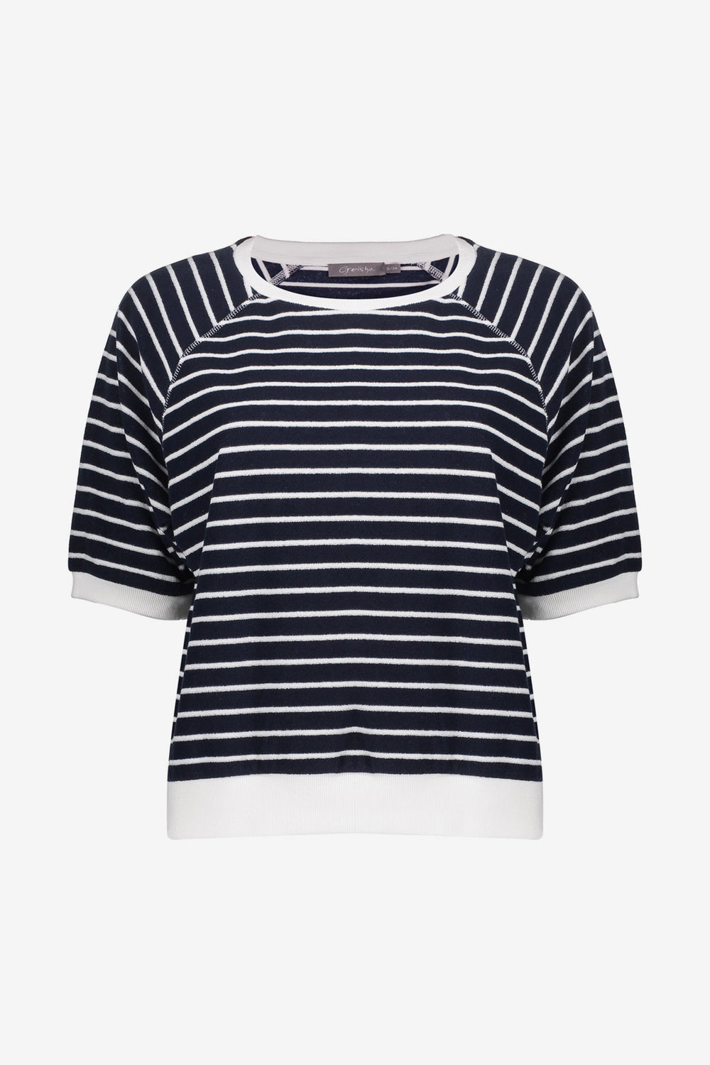 Geisha gestreepte sweater met korte mouw en raglanlijn