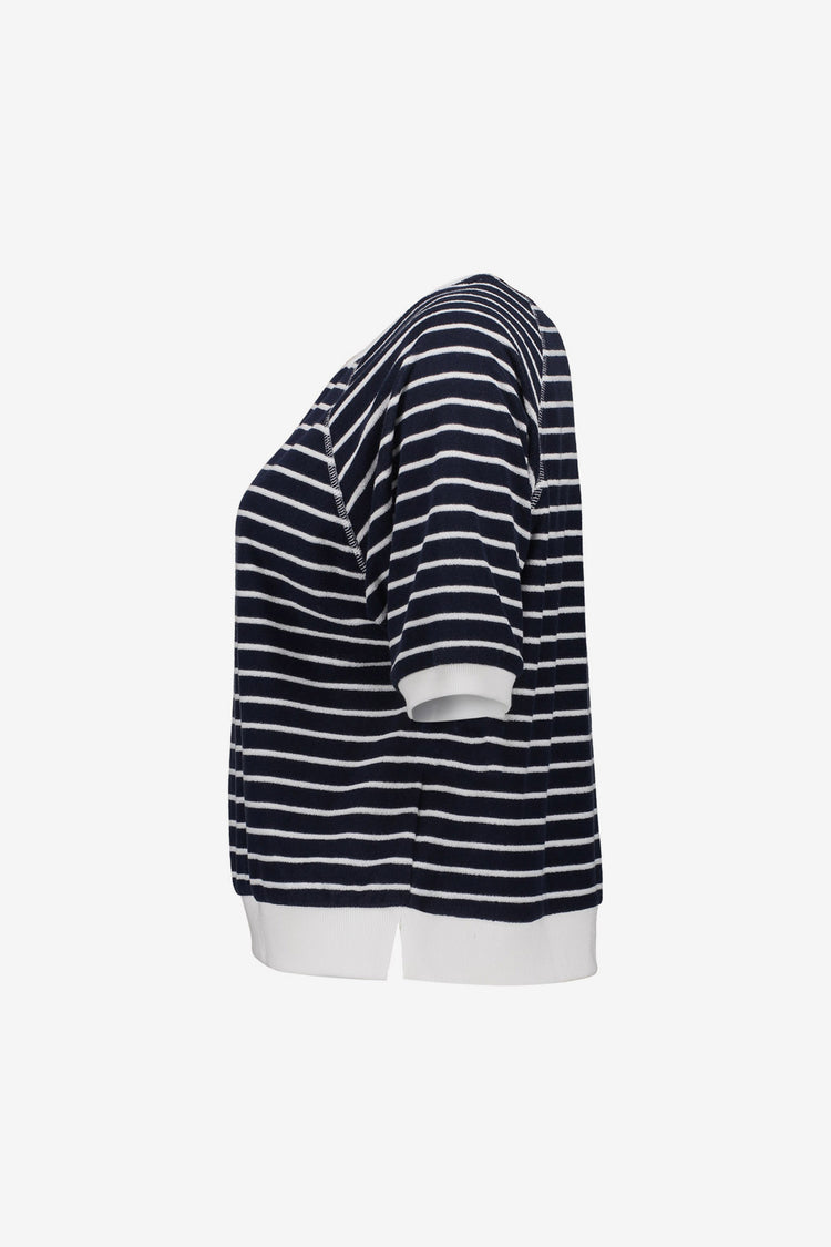 Geisha gestreepte sweater met korte mouw en raglanlijn