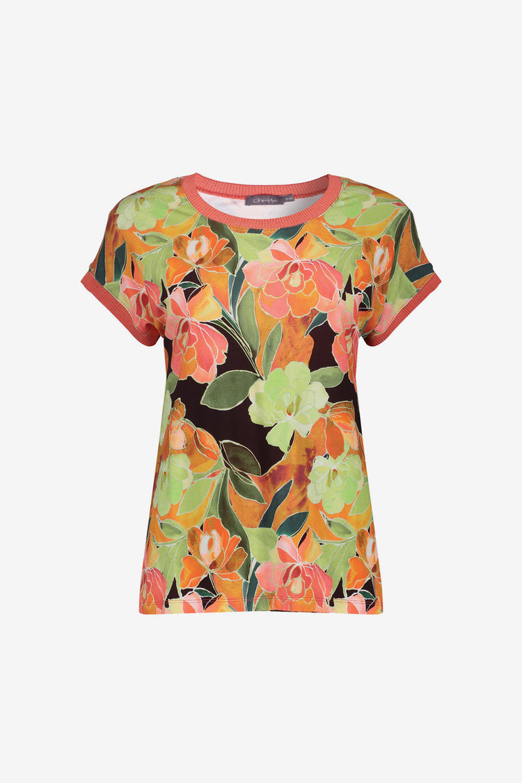 Geisha jersey T-shirt met ronde hals en glitterdetail