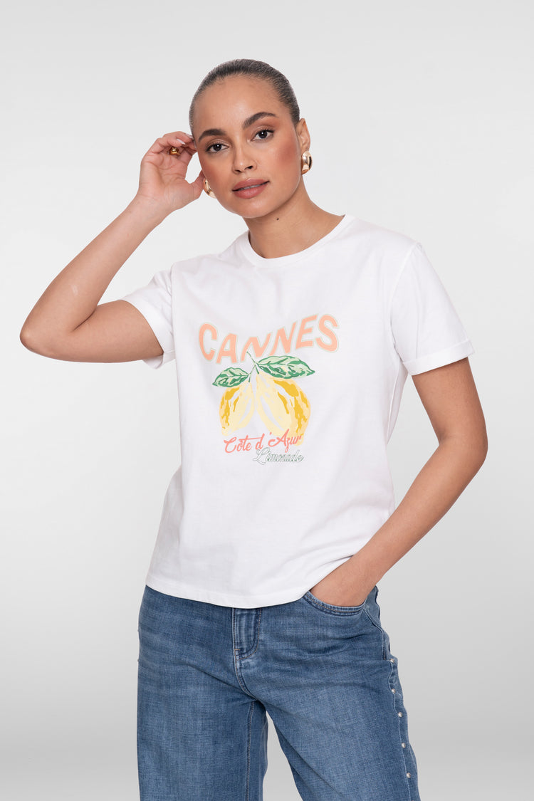 Geisha Cannes print T-shirt met citroenmotief