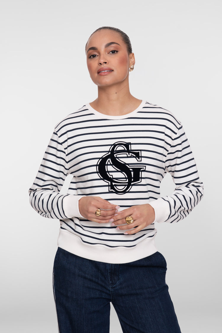 Geisha sweater met strepen en logo