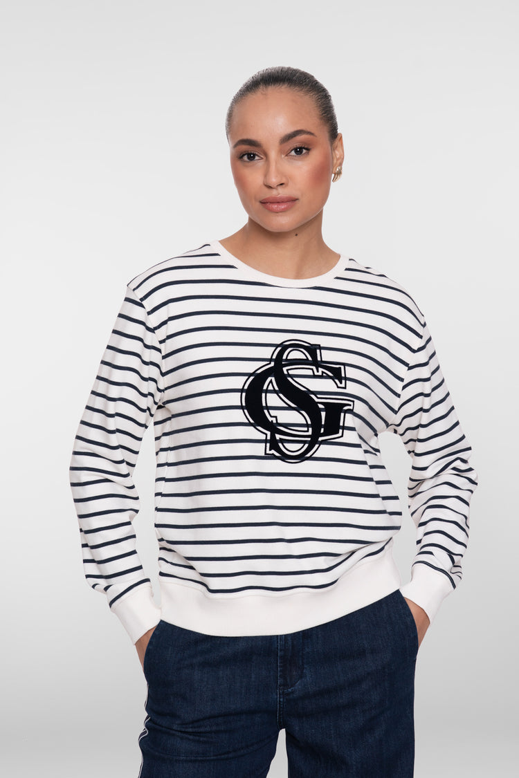 Geisha sweater met strepen en logo
