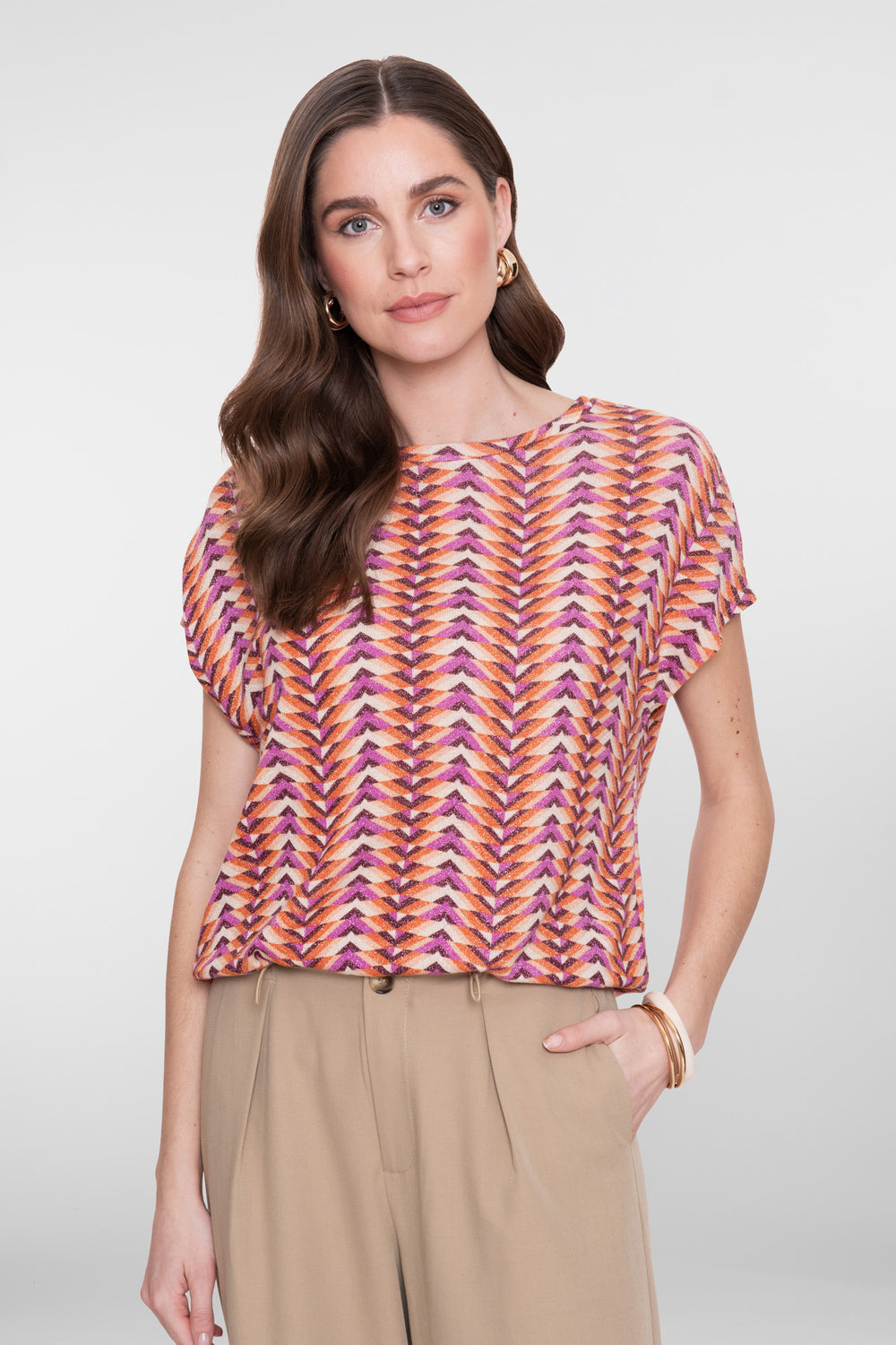 Geisha top met grafische print en lurex