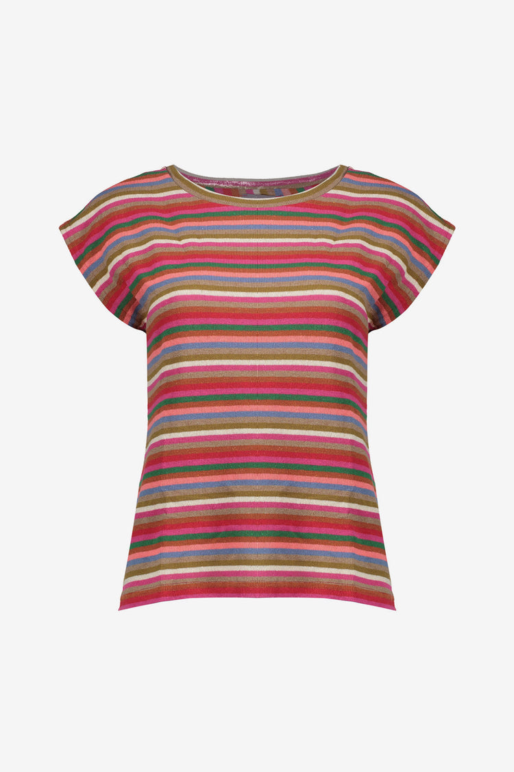 Geisha gestreepte dames top met multicolor dessin