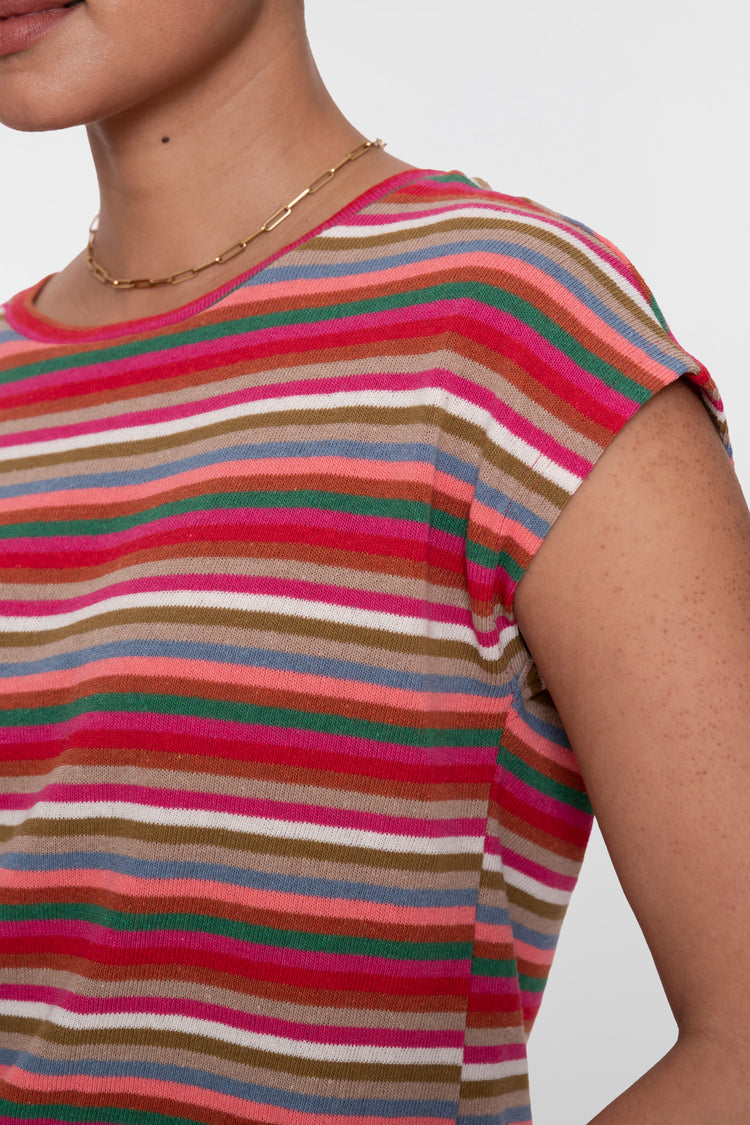 Geisha gestreepte dames top met multicolor dessin