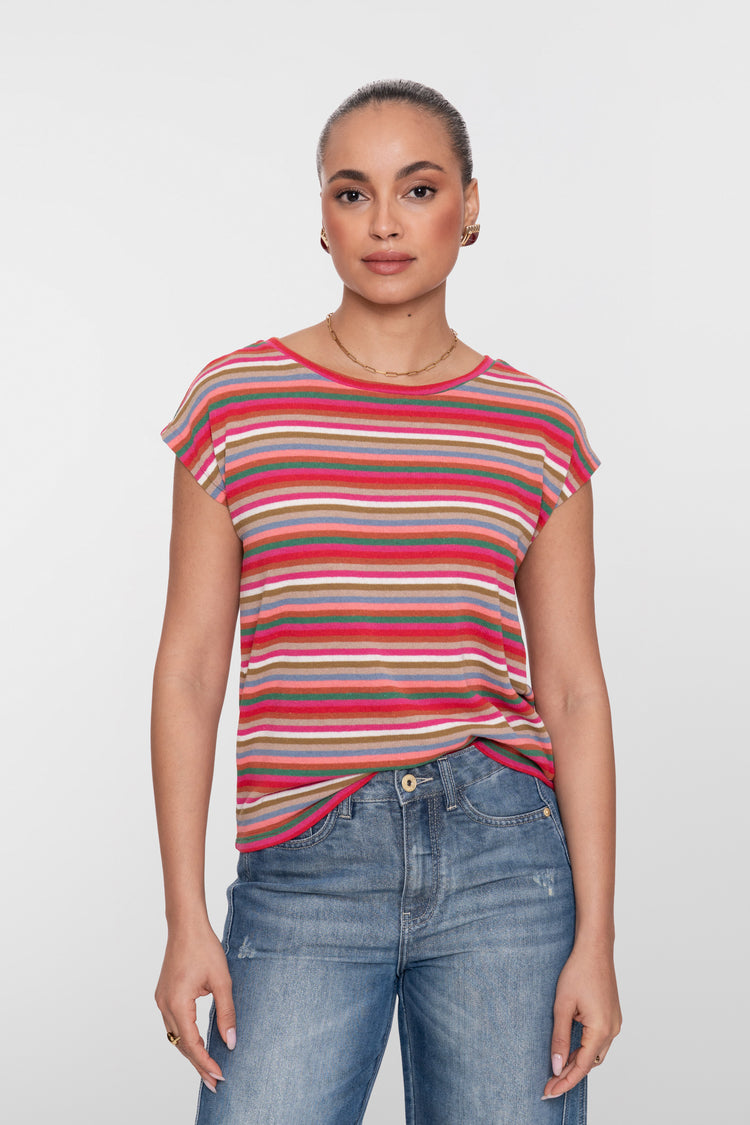 Geisha gestreepte dames top met multicolor dessin