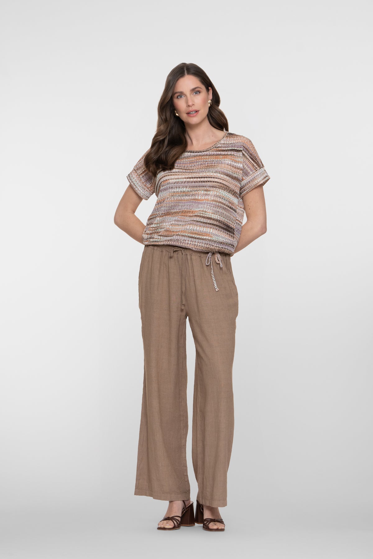 Geisha top met opengewerkte structuur en streepdessin – Shop de look