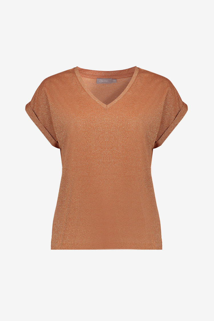 Geisha T-shirt met lurex en V-hals