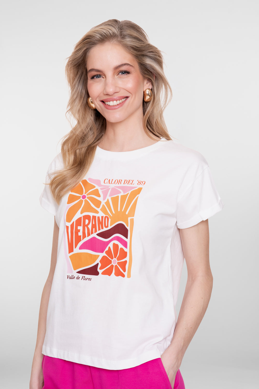 Geisha T-shirt 'Verano' print wit